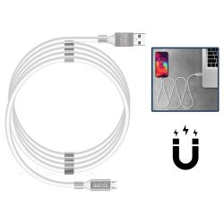   USB - microUSB mágneses adat és telefontöltő kábel fehér 55446M-WH