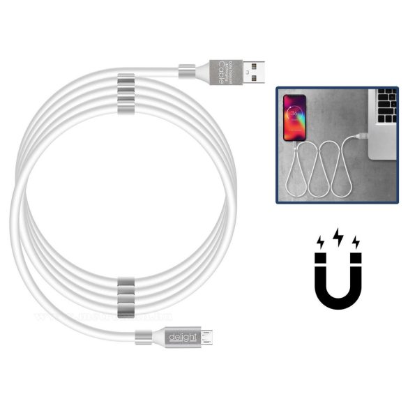 USB - microUSB mágneses adat és telefontöltő kábel fehér 55446M-WH