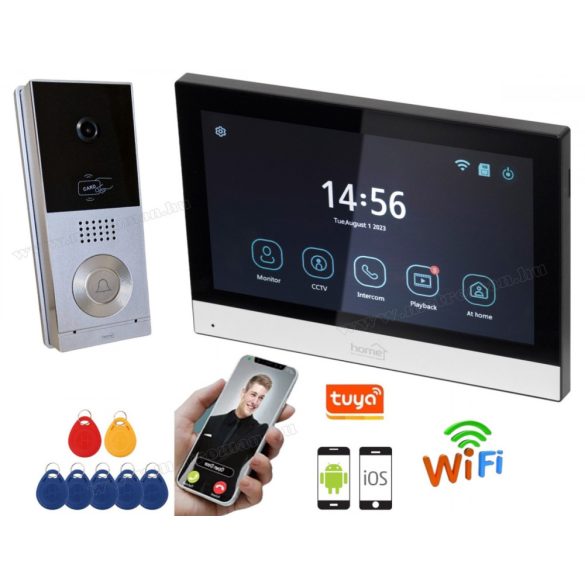 WIFI IP okos kaputelefon és kártyás beléptető 7" érintőképernyős LCD monitorral DPV SMART-RFID TuyaSmart