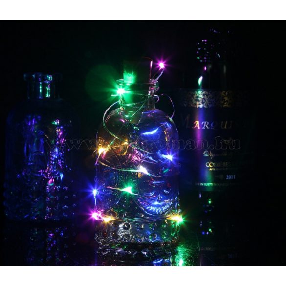 Napelemes LED borosüveg dugó, üveg palack világítás M0176RGB