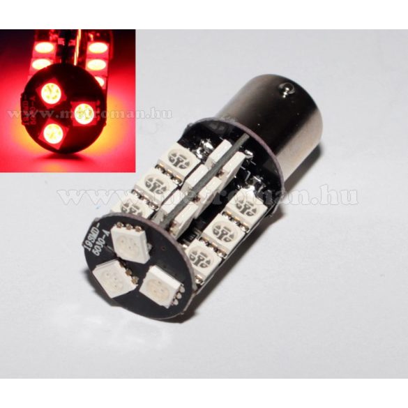 Autós LED izzó BA15S, 27SMD LED-es, Piros, MM-BA15-27SMD5050P