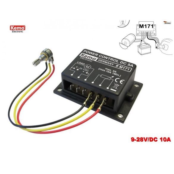 Egyenáramú teljesítmény és fordulatszám szabályzó modul DC 9-28V 10A Kemo M171PWM