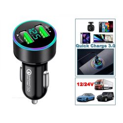   Autós szivargyújtó USB töltő voltmérővel 2USB - Quick Charge 3.0 - 12-24V M23