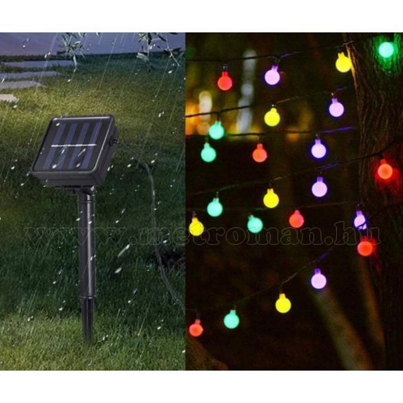 Napelemes Karácsonyi LED égősor Kerti Fényfüzér Kültéri M5677-SOLAR 50 Színes Gömb