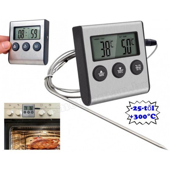 Digitális LCD hőmérő műszer és hőmérséklet riasztó -25 - + 300 °C M7174