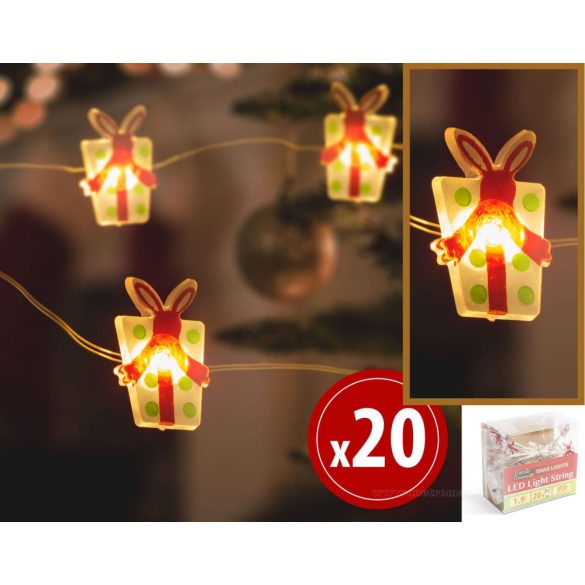 Karácsonyi elemes LED fényfüzér ajándékdobozokkal M8928