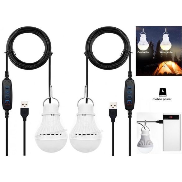 USB-s Kemping LED lámpa LED izzó állítható fényerővel és szín hőmérséklettel 2 db-o készlet M9602C-USB