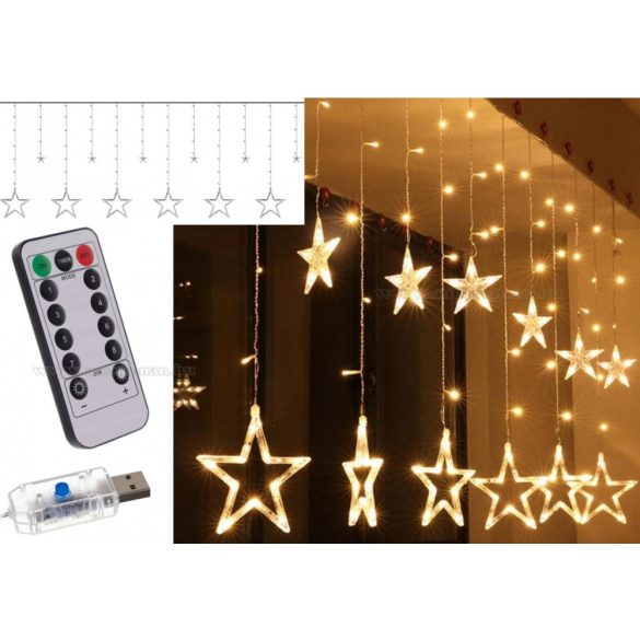 Karácsonyi LED Csillag fényfüzér USB tápcsatlakozású 138 LED M9750USB Meleg Fehér