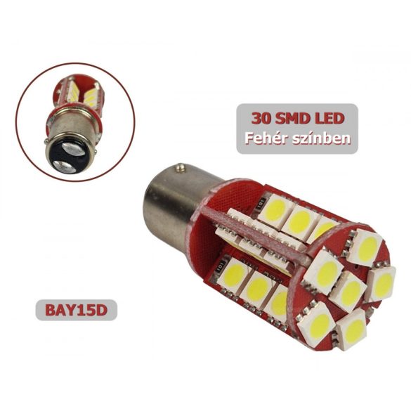Autós LED izzó BAY15D, 30SMD LED-es, fehér, MM-BAY15-30SMD5050F