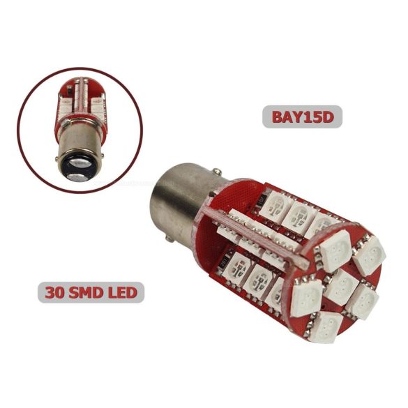 Autós LED izzó BAY15D, 30SMD LED-es, Piros, MM-BAY15-30SMD5050P