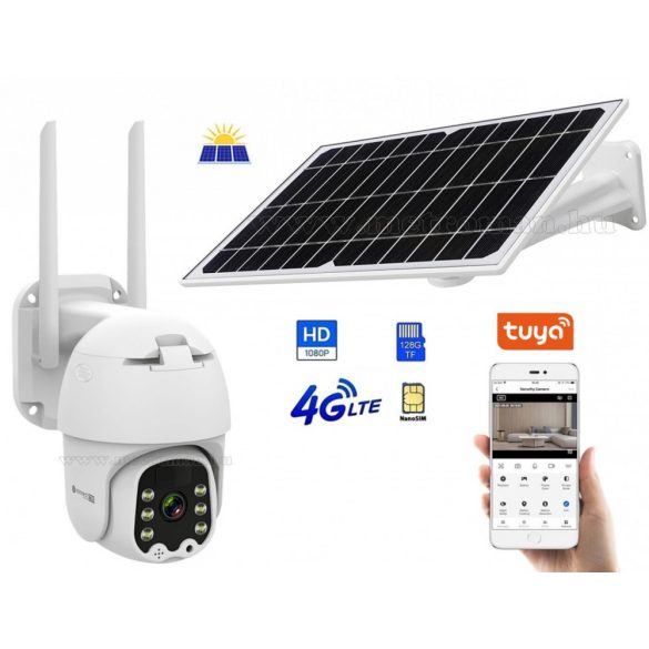 Napelemes 4G IP kamera, mobilnetes SIM kártyás kültéri biztonsági kamera Connect C100-FHD Solar TuyaSmart