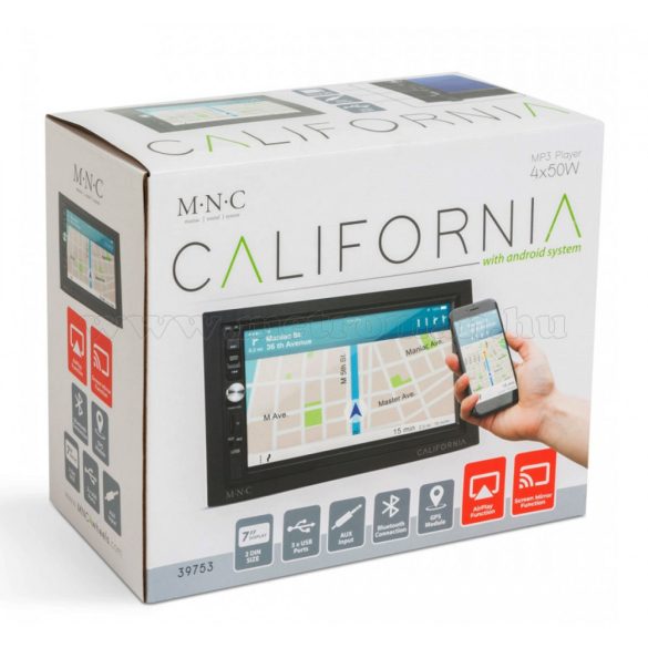 Android multimédiás autórádió fejegység GPS-el 7" LCD monitorral 2DIN MNC California GPS-BT