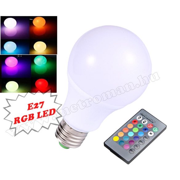 Távirányítós fényerő szabályzós RGB LED izzó MD7C