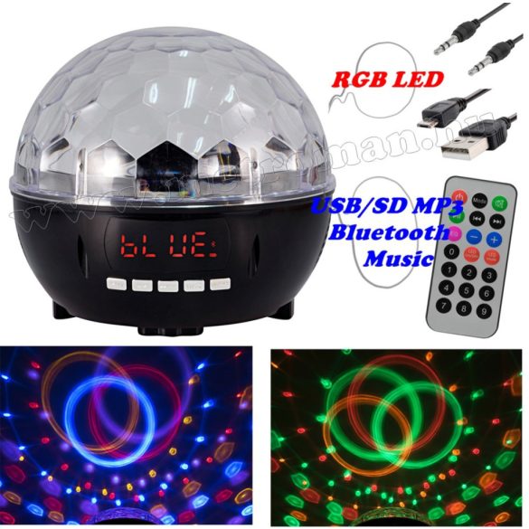 RGB LED Magic diszkó gömb és USB/SD Bluetooth MP3 lejátszó DL 6BT