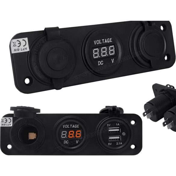 Autós vízmentes szivargyújtó és USB töltő aljzat voltmérővel MM-ET85