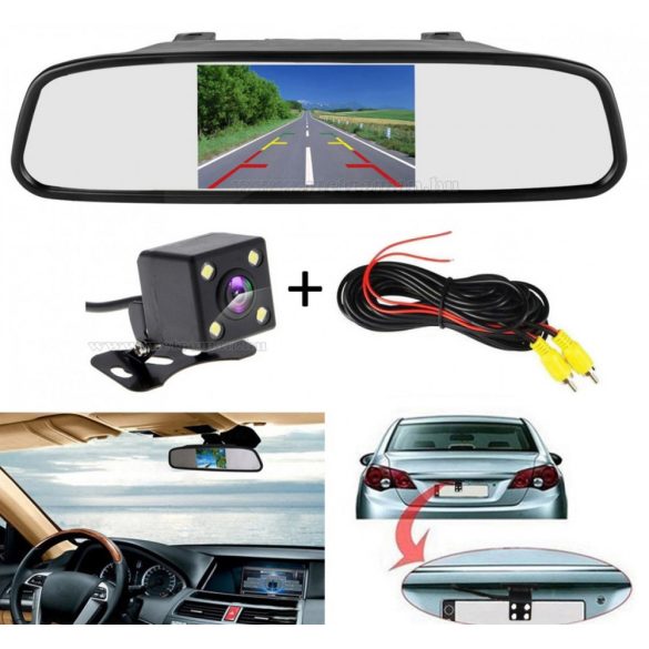 Autós tolatókamera visszapillantó tükörre rögzíthető LCD monitorral Mlogic MF002LCD