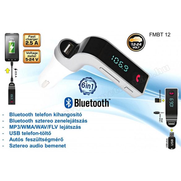 MP3 FM transzmitter és Bluetooth kihangosító FMBT 12