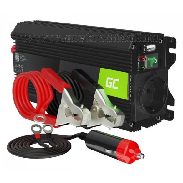 Feszültségátalakító, inverter, 12/230V 500/1000 Watt Green Cell MGC03-500W-12V