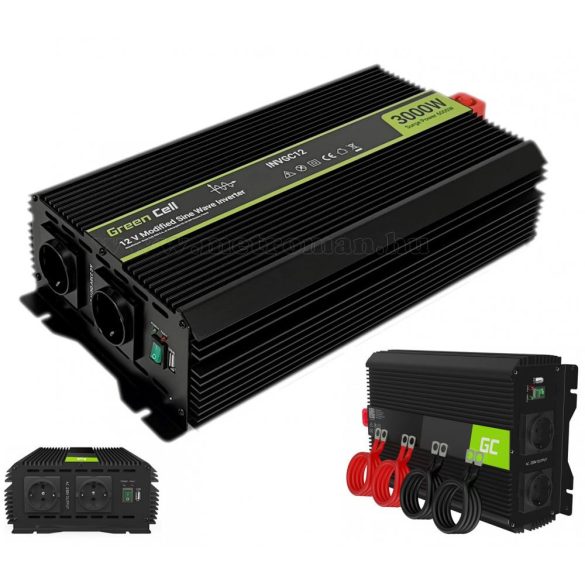 Nagyteljesítményű Feszültségátalakító inverter 12/230V 3000/6000 Watt Green Cell MGC12-3000W-12V