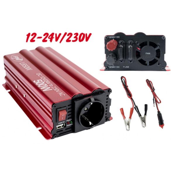 Feszültségátalakító Dual inverter 12V24V/230V 500 Watt PNI ML650W-DV-12/24V