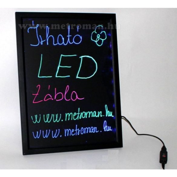 Írható világító LED tábla, 50x70 cm, fekete, plexi előlappal, LED-011