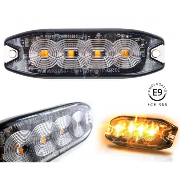 Nagy fényerejű E-jeles autós LED stroboszkóp villogó, megkülönböztető jelzés MM2298LED-PRO-E9 Narancs Sárga