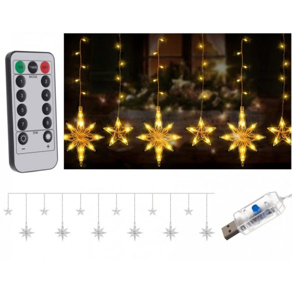 Karácsonyi LED Csillag fényfüzér USB tápcsatlakozású 138 LED MM7226USB Meleg Fehér