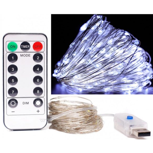 Karácsonyi kültéri LED fényfüzér USB tápcsatlakozású 300 LED 30 méter MM7242USB Hideg Fehér