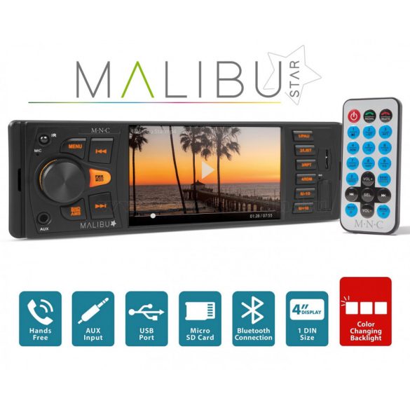 Bluetooth multimédiás autórádió fejegység 4"-os LCD monitorral MNC Malibu BT