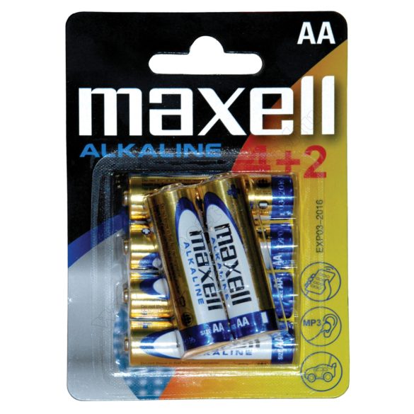 MAXELL LR6 alkáli tartós ceruza elem, AA 1,5 V 4+2 db