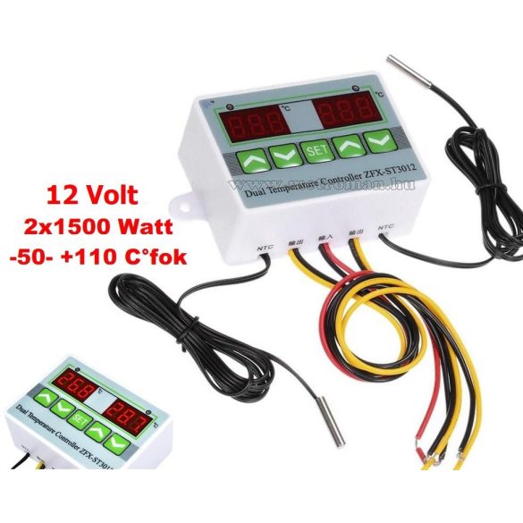 Dupla hőmérős 2 kimenetes 12 Voltos hőmérséklet kapcsoló -50 - +110 Cfok MM3012-12V