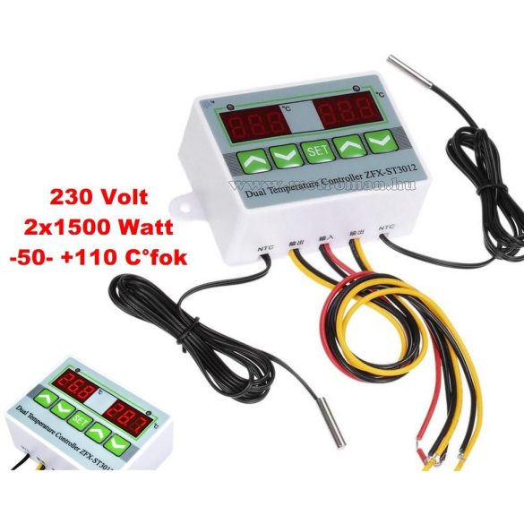 Dupla hőmérős 2 kimenetes 230 Voltos hőmérséklet kapcsoló -50 - +110 Cfok MM3012-230V