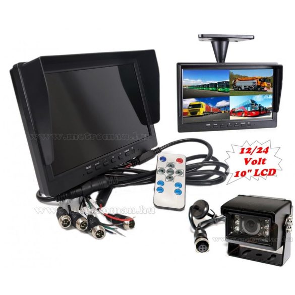 Kamion, teherautó, targonca, munkagép ipari tolatókamera szett 10"-os  QUAD LCD monitorral MM3695-QUAD-MT554