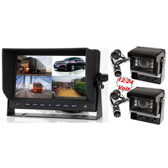 Kamion, teherautó, targonca, munkagép ipari 2 kamerás tolatókamera szett 7" LCD QUAD LCD monitorral MM7008-QUAD-MT554X2