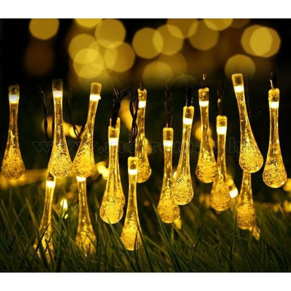 Napelemes Karácsonyi LED égősor, Kerti Fényfüzér, Kültéri, NLED30EMF Melegfehér Esőcsepp