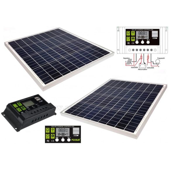 12V 2X60 Watt napelemes töltő szett töltésvezérlővel Poly Solar MP-120W-30/10A-PWM