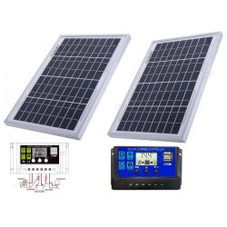   12V 20 Watt napelemes töltő szett töltésvezérlővel Poly Solar MP-2X10W-10A-PWM