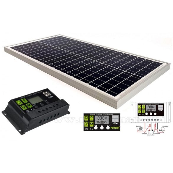 12V 30 Watt napelemes töltő szett töltésvezérlővel Poly Solar MP-30W-10A-PWM
