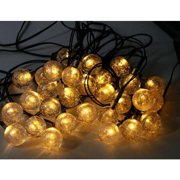 Napelemes Karácsonyi LED égősor, Kerti Fényfüzér, Kültéri, NLED30GMF Meleg Fehér Gömb