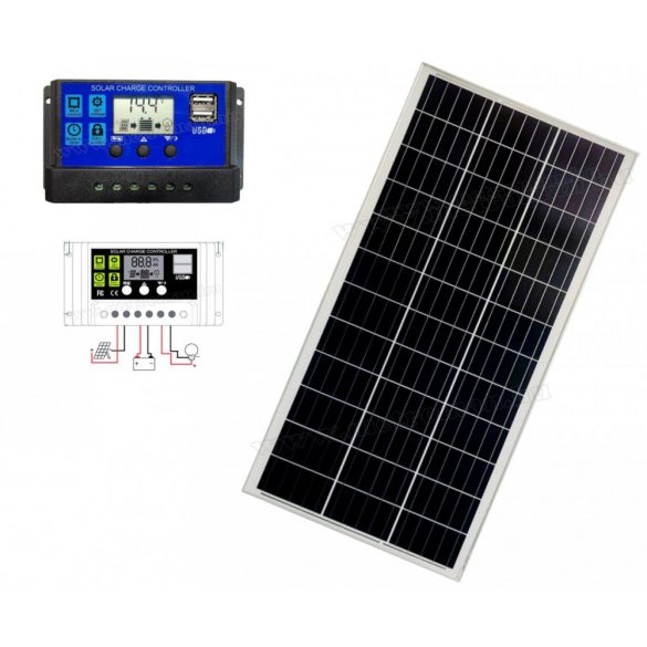 12V 140 Watt napelemes töltő szett töltésvezérlővel Poly Solar MPV-POLY-140W-PWM