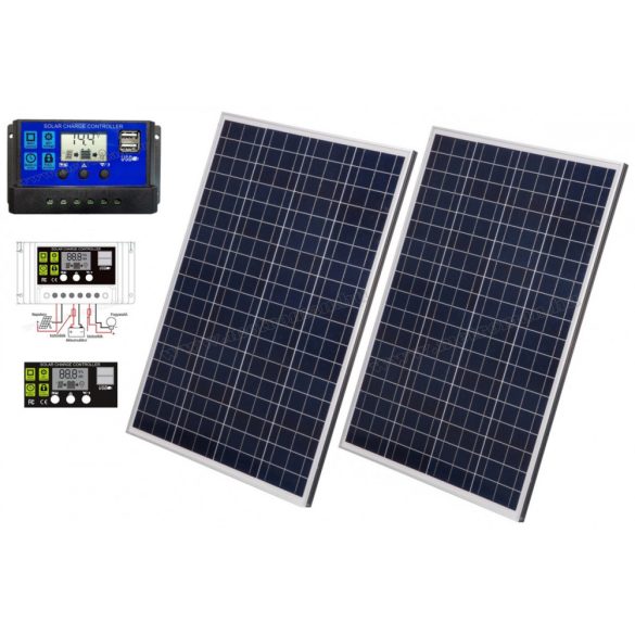 12V 2X100 Watt napelemes töltő szett töltésvezérlővel Poly Solar MPV-200W-30/10A-PWM