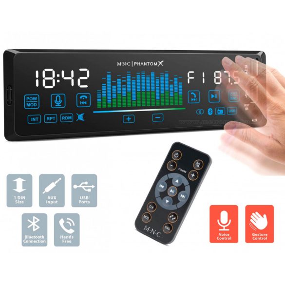 USB MP3 Bluetooth érintőképernyős autórádió gesztusvezérléssel MNC PhantomX-BT