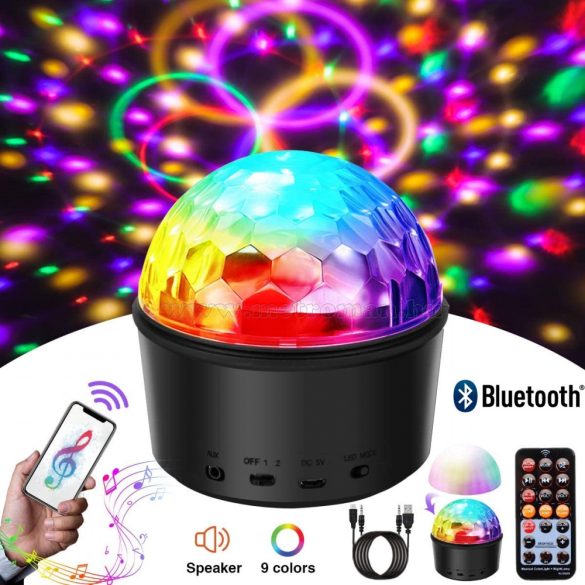 RGB LED Magic diszkó gömb fényeffekt Bluetooth zene lejátszó MQ201RGB-BT