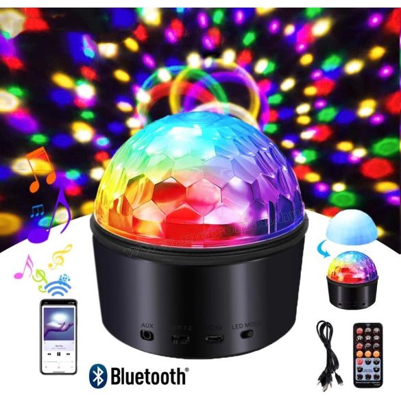 RGB LED Magic diszkó gömb fényeffekt Bluetooth zene lejátszó MQ201RGB-BT