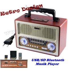   Hordozható Retro rádió és USB/SD MP3 Bluetooth Multimédia Zenelejátszó RRT 3B