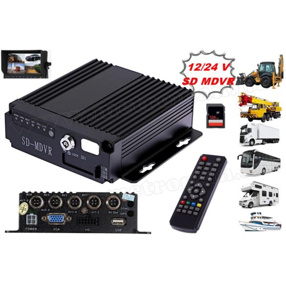 Mobil 4 csatornás ipari DVR videó rögzítő autóhoz, kamionhoz, buszokhoz munkagépekhez SD-MDVR7014 12/24V