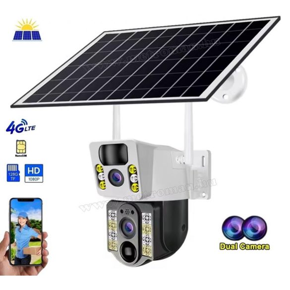 Vezeték nélküli Napelemes Wifi kamera, Android iPhone Wifi kültéri megfigyelő kamera MVCS03-2MP-WIFI-PTZ-SOLAR DUAL-CAM V380PRO