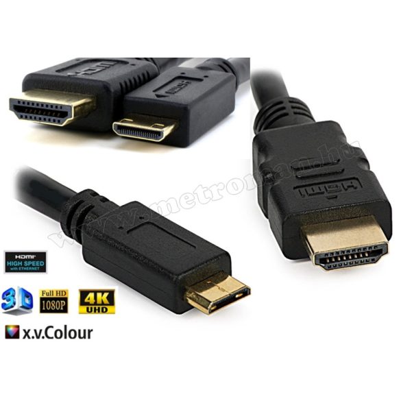 Nagysebességű HDMI - mini HDMI kábel, aranyozott, 3 méter