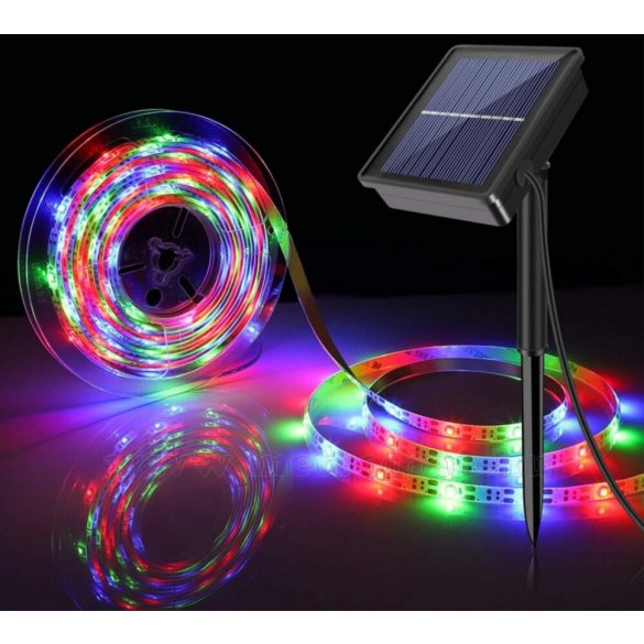 Kültéri Napelemes RGB LED szalag távirányítóval, 5 méteres RGB5050-5M