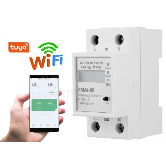 Wifi okos fogyasztásmérő DIN sínre szerelhető ZMAi-90-WIFI TuyaSmart